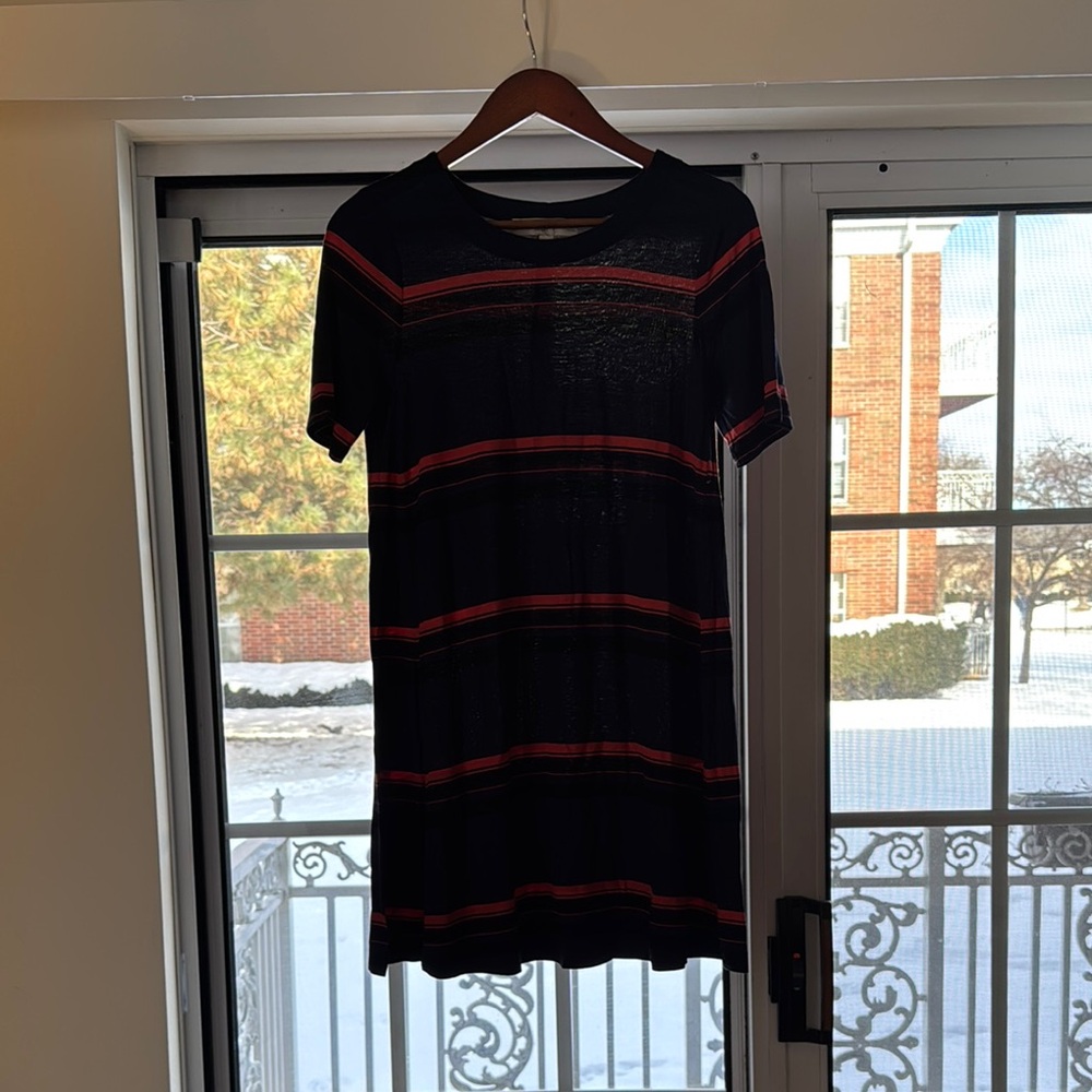 Ann Taylor Loft, Striped Navy, Black and Coral Women's Dress, size S